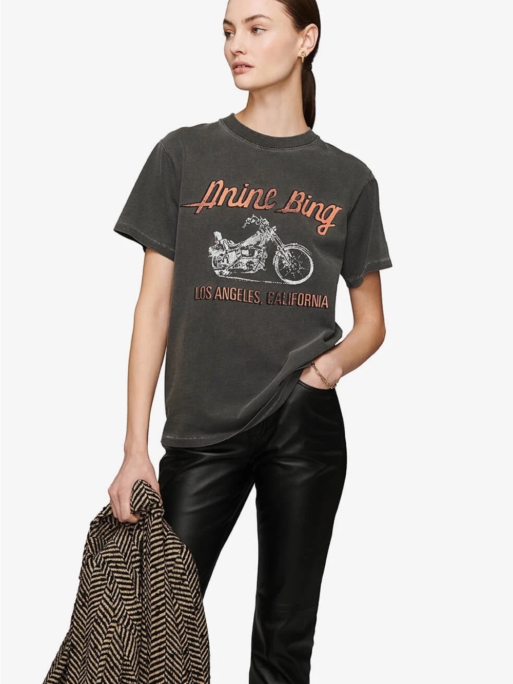 ANINE BING - Lili Tee Motorcycle in Washed Grey
